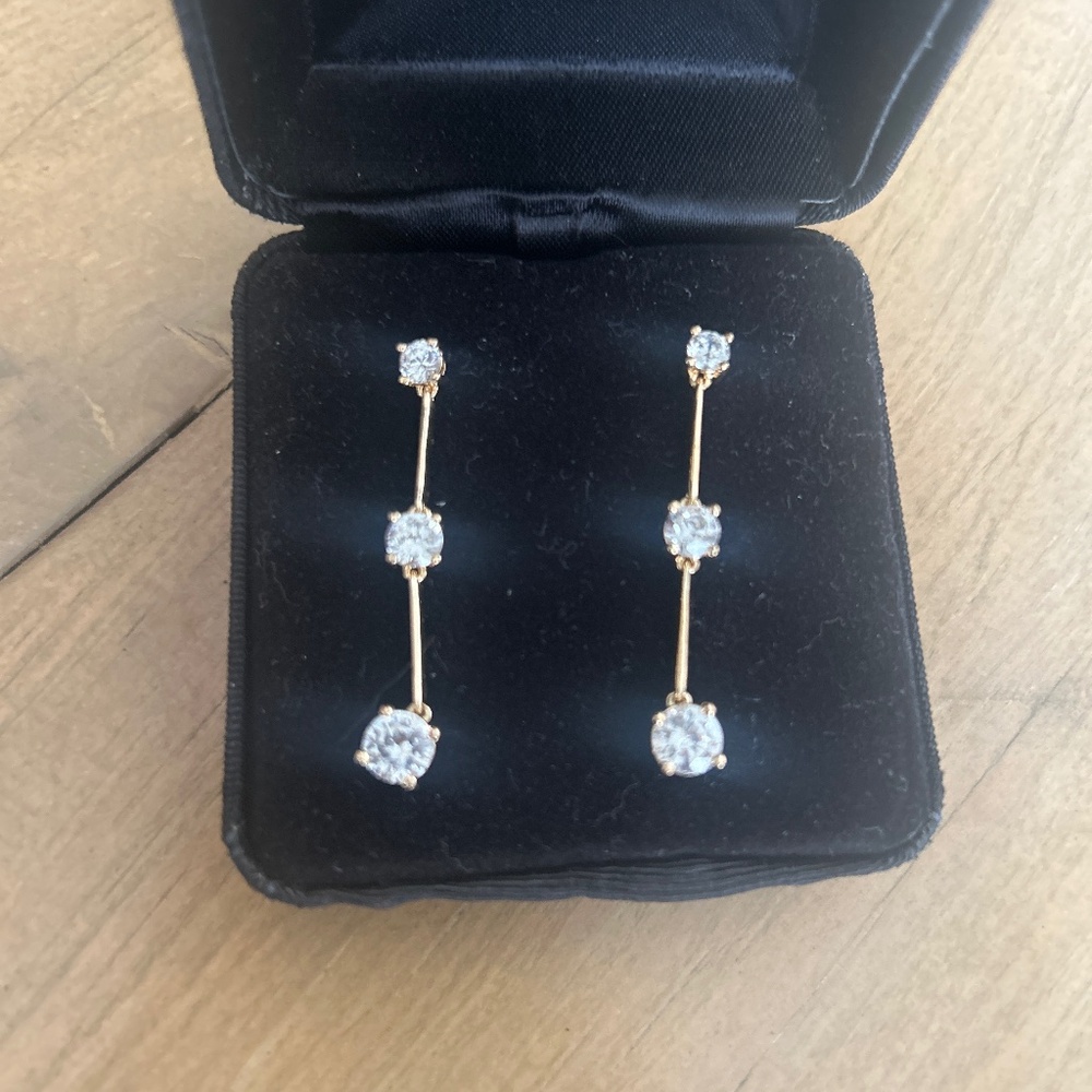 Gold over Sterling Silver 925 White Cubic Zirconia Dangle Earrings